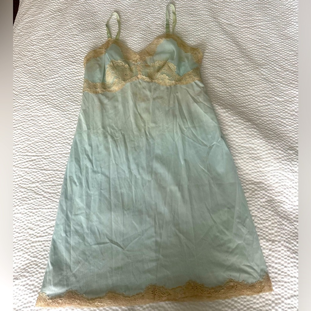 Gorgeous Blue Lace Nylon Vintage Slip Dress Sz 34 Vassarette